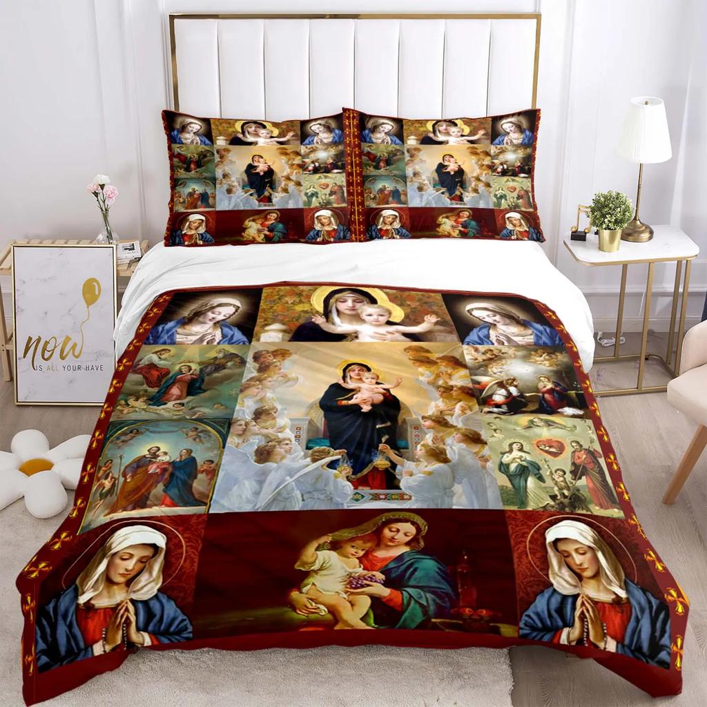 Комплект постельного белья «Иисус, Дева Мария», пододеяльники для фильмов ужасов на Хэллоуин, детское постельное белье, декор, постельное белье с наволочкой, без простыни, 3 шт.