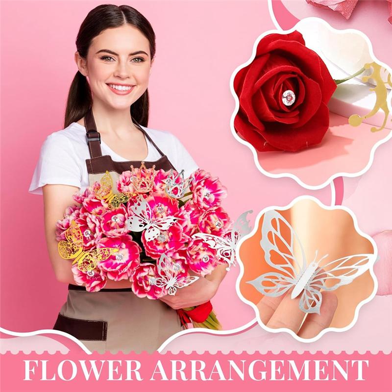 M-Modern-166 шт. Королевский декор для цветочного букета с 6 королевскими топперами для торта, 100 бутоньерочными булавками, 60 бабочками