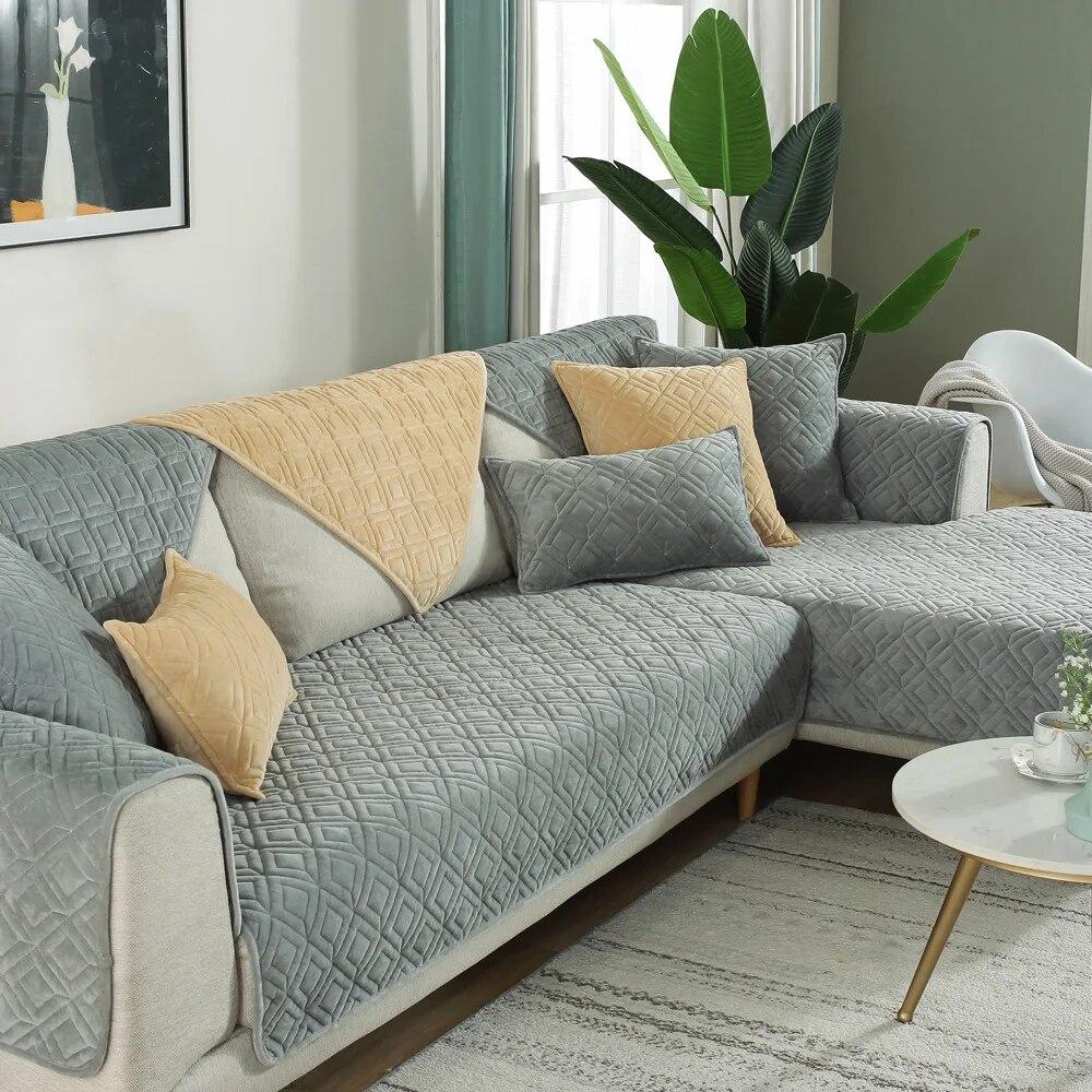 Новое поступление, сплошной цвет, толстый бархатный стеганый диван-полотенце, мягкие короткие плюшевые противоскользящие секционные чехлы для диванов для гостиной