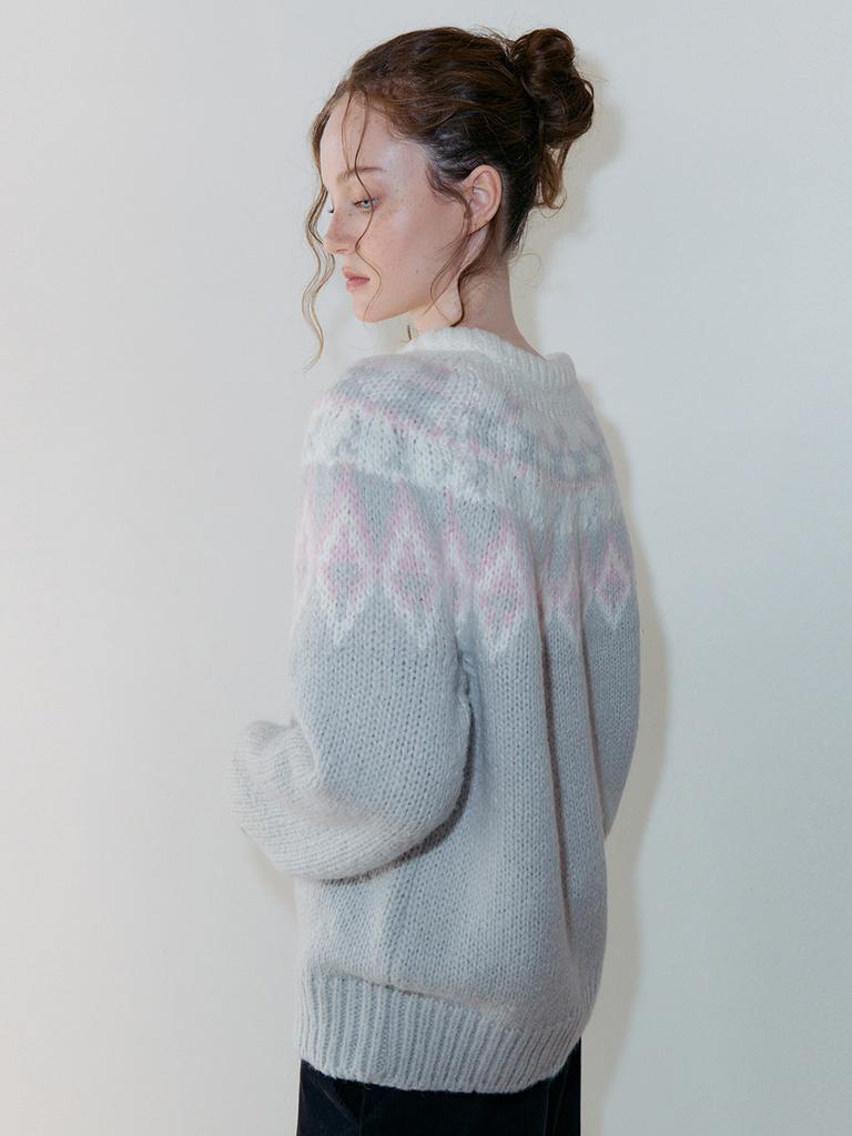 ETMON Nordic Round Knit Pullover, Light Gray