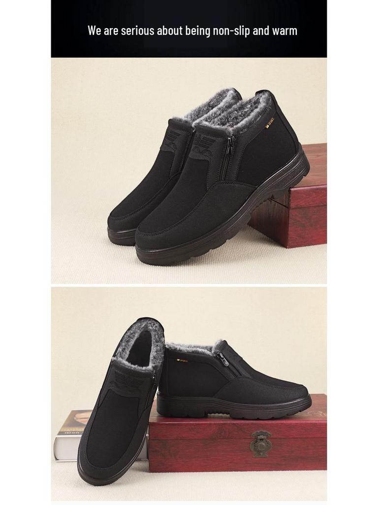 Мужские зимние водонепроницаемые нескользящие ботинки на плюшевой подкладке для пожилых