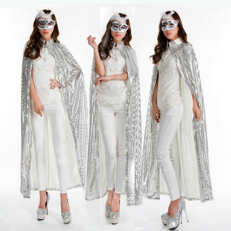 Women's Sequin Cape Halloween Sparkling Hooded Cloak Disco Party Carnival Masquerade Ball Stage Performance Costume Capes Jacket