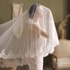 Exquisite Double Layer Wedding Veil with Water-Soluble Lace Edge and Hair Comb for Studio Photography