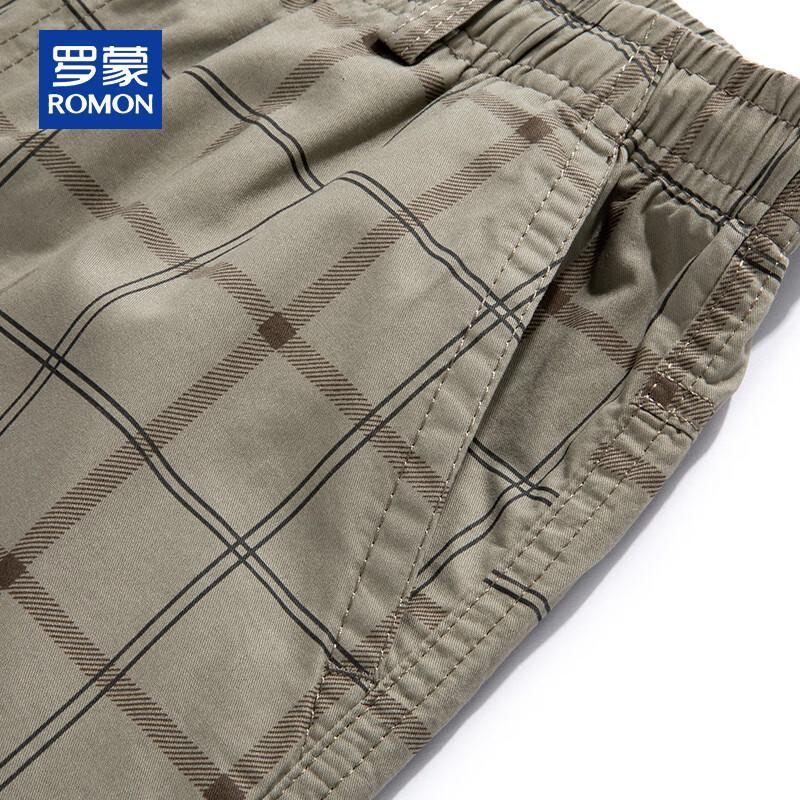 ROMON Men's Plaid Cotton Casual 3/4 Length Summer Shorts