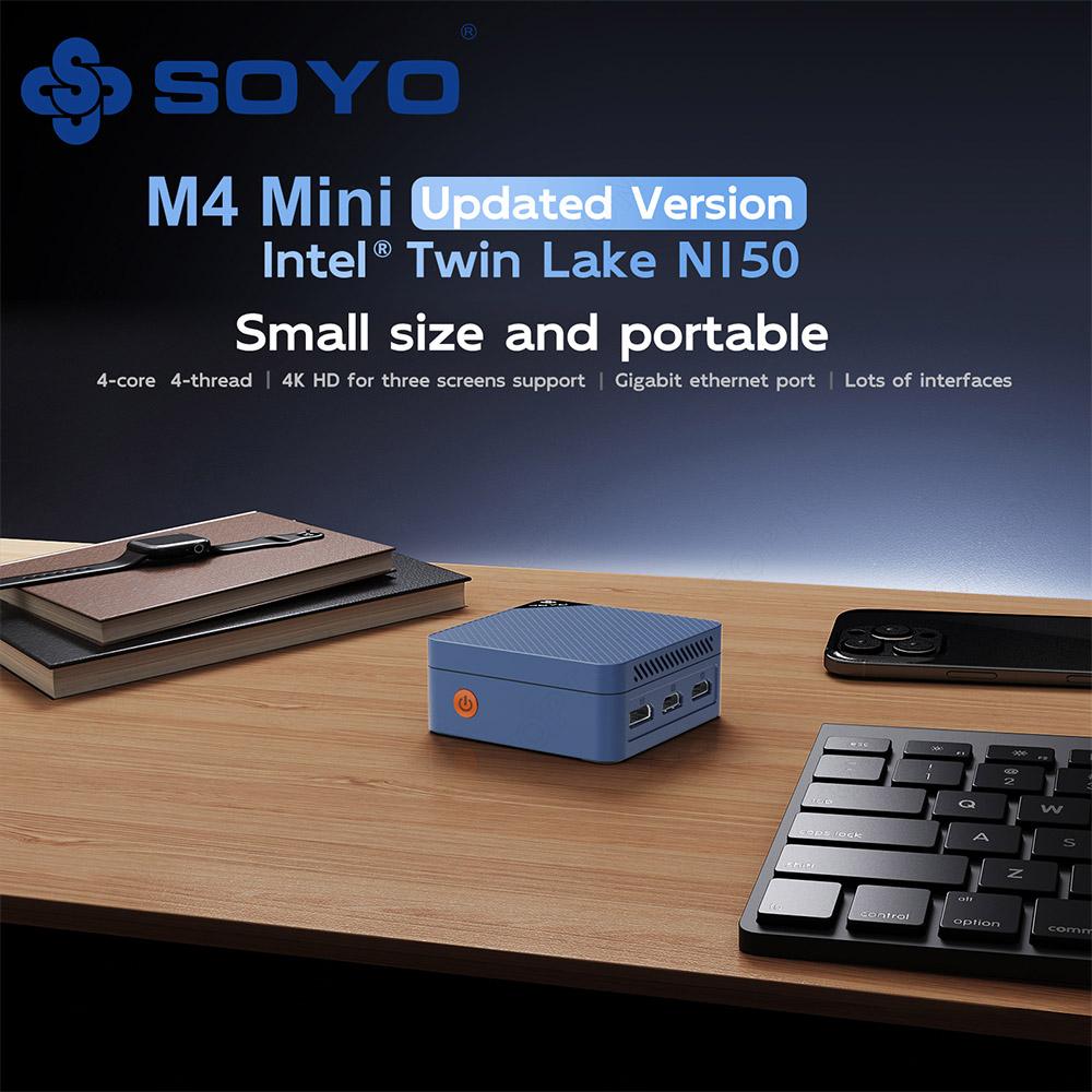 SOYO M4 Mini Mini PC, Intel N150 4 Core Max 3.6GHz, 12GB LPDDR5 RAM 512GB SSD, 2*HDMI + DP 4K Triple Display