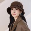 In the elderly hat autumn and winter female bow bucket hat versatile casual basin hat woolen warm mother hat