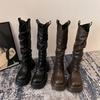 Осень Зима Платформа Толстая Подошва Женские Длинные Сапоги Мода Слипоны Обувь Винтажные Женские Рыцарские Боты