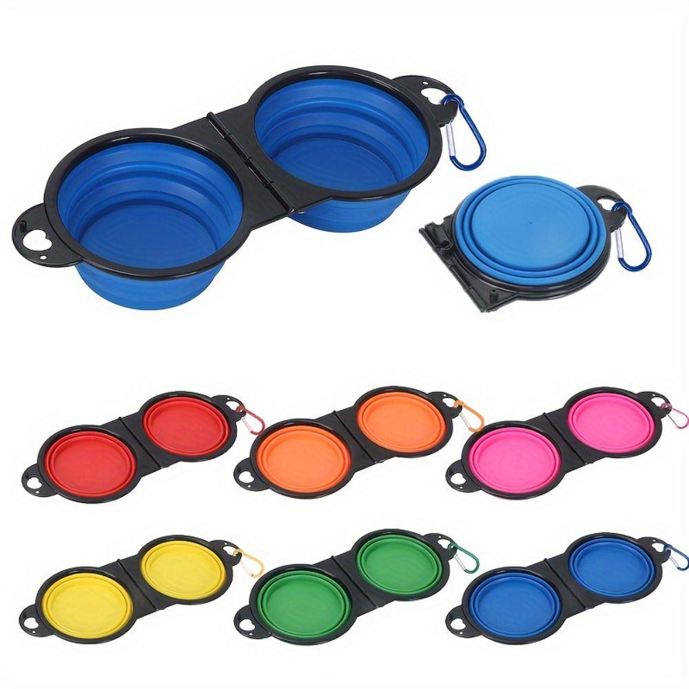 Портативная складная двойная миска для домашних животных, расширяемая миска для кормления, двойная миска для корма для собак и кошек