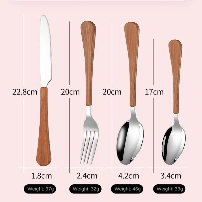 Нож и вилка из 4 предметов, чайная ложка из нержавеющей стали, имитация деревянной ручки, набор посуды в западном стиле, простая и продвинутая