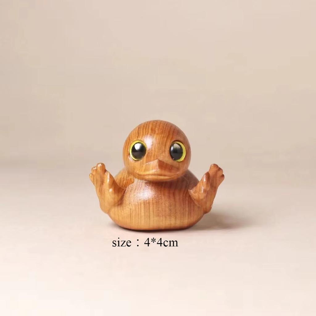 Забавная фигурка утки на палец ручной работы, деревянная статуэтка, мини-статуэтка утки, украшение для дома, офисного стола, сада, желтая утка