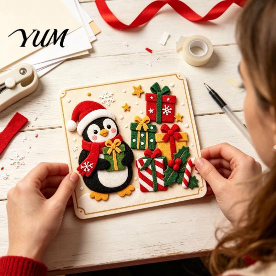 Easy Felt Crafting Box DIY Christmas Magic Sticker Art Kit for Kids, 3D Layered Santa & Tree Indoor Outdoor Decor Craft Set, No Mess Peel Stick