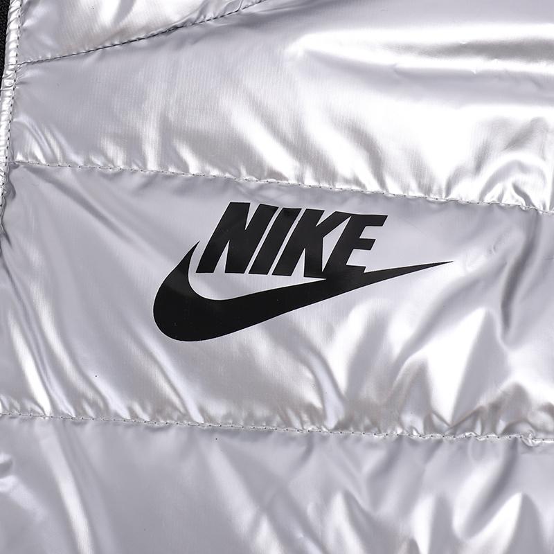 Nike Детская блестящая куртка-пуховик с капюшоном и логотипом на молнии, зимняя детская верхняя одежда, серебристая, NY2142032GS-005