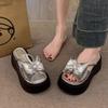 Summer Outer Wear Seaside Beach Shoes New Round Head Bow Sweet Slippers Small Thick-soled Cool Slippers