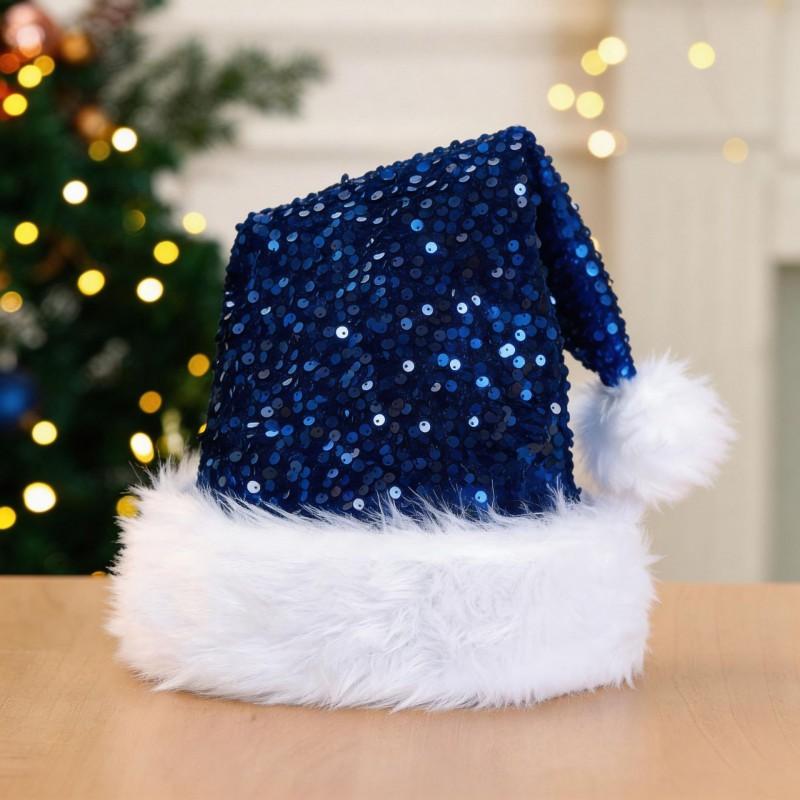 Christmas Sequin Long Hair Hat Double Layer Festive Party Headwear 32x45cm