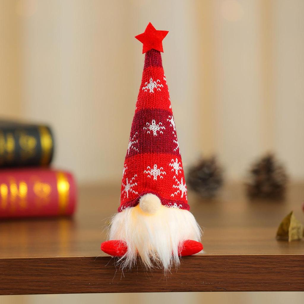 Полосатая вязаная шапка-звезда «Снежинка» со светящимися ножками, рождественское украшение-гном, подарок, украшение