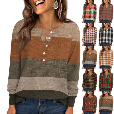 Женская мода Свободный топ с длинным рукавом и круглым вырезом в повседневном стиле