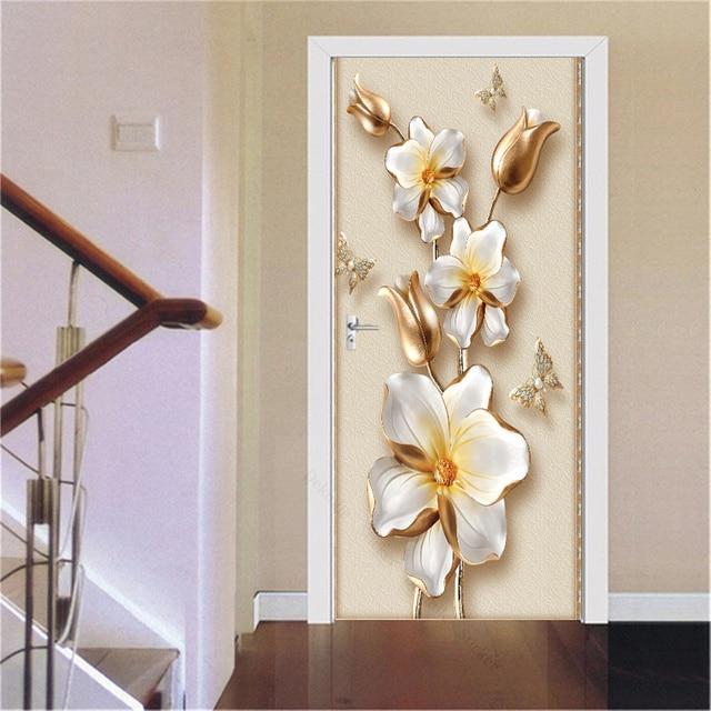 3D золотые наклейки для украшения дверей, мраморные простые абстрактные линии, цветы, обои для гостиной, домашний декор, художественные наклейки для спальни