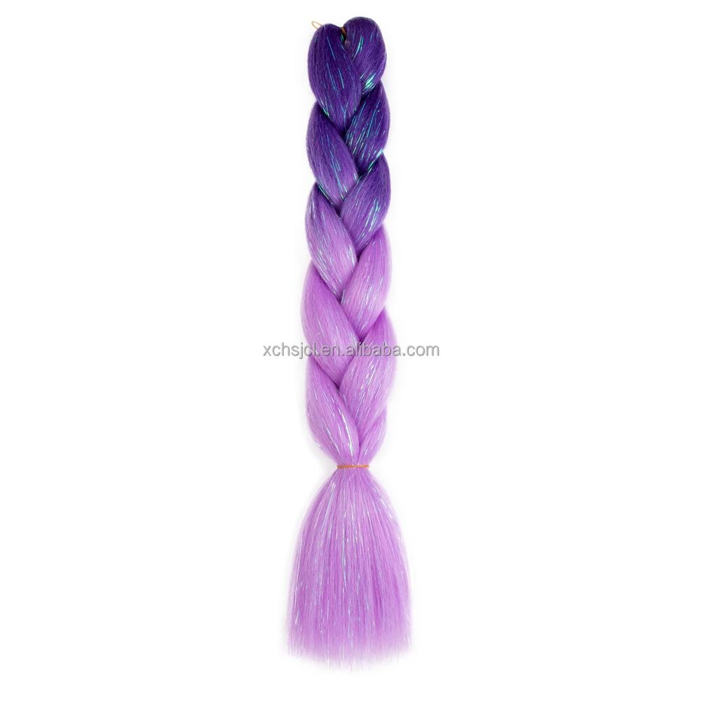 Customized Soft Heat Resistant Fiber Festival Ombre Pure 2 3 4 5 Tone Color Tinsel Glitter Jumbo Braiids