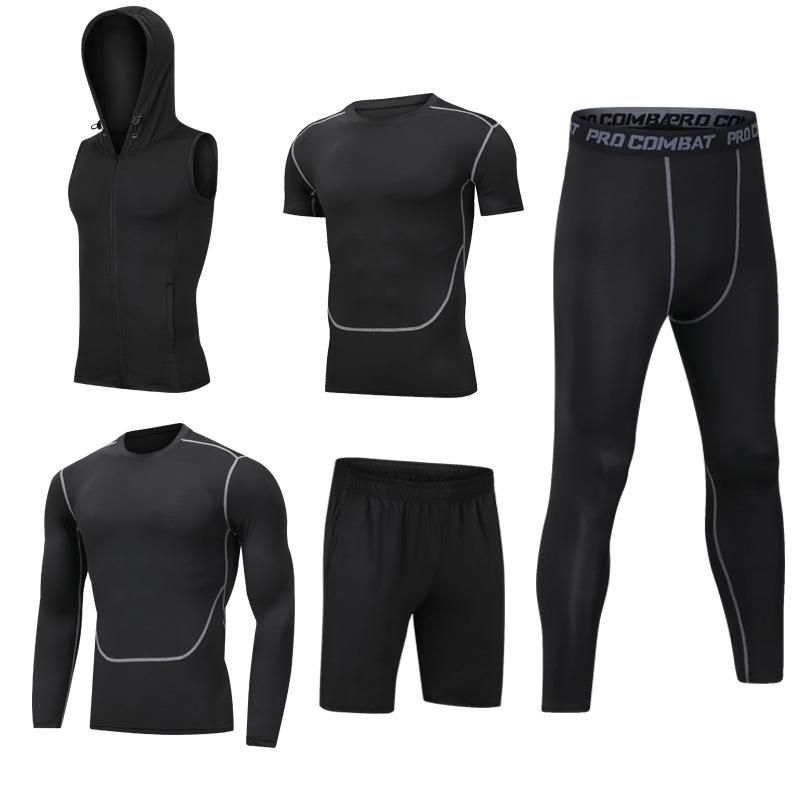 Men's 5-Piece Quick-Dry Sports & Fitness Set: Gym, Running, Basketball - All Seasons