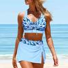 Женский купальник с бретелями и зелеными листьями, бикини с принтом, купальник-танкини