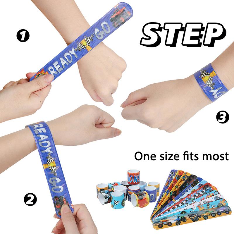 12Pcs Racing Car Themed Slap Bracelets Kids Birthday Party Favors Pinata Filler Guests Gift Sport Party Supplies Christmas Decor