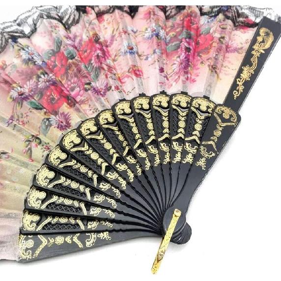 Spanish Folding Hand Fan,Handheld Fans Summer Vintage Dancing Party Hand Fans for Girls Women (12 PCS, Random Pattern)