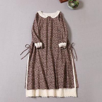 Японское платье Mori Girl на весну и осень, женское хлопково-льняное платье с воротником Питера Пэна, ретро-платье с цветочным принтом, элегантное винтажное платье с вышивкой