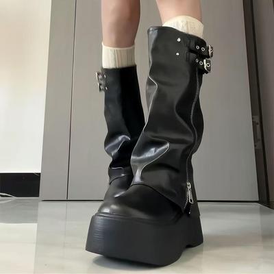 Черные ретро ботфорты на платформе для женщин - Коллекция Весна/Лето 2025