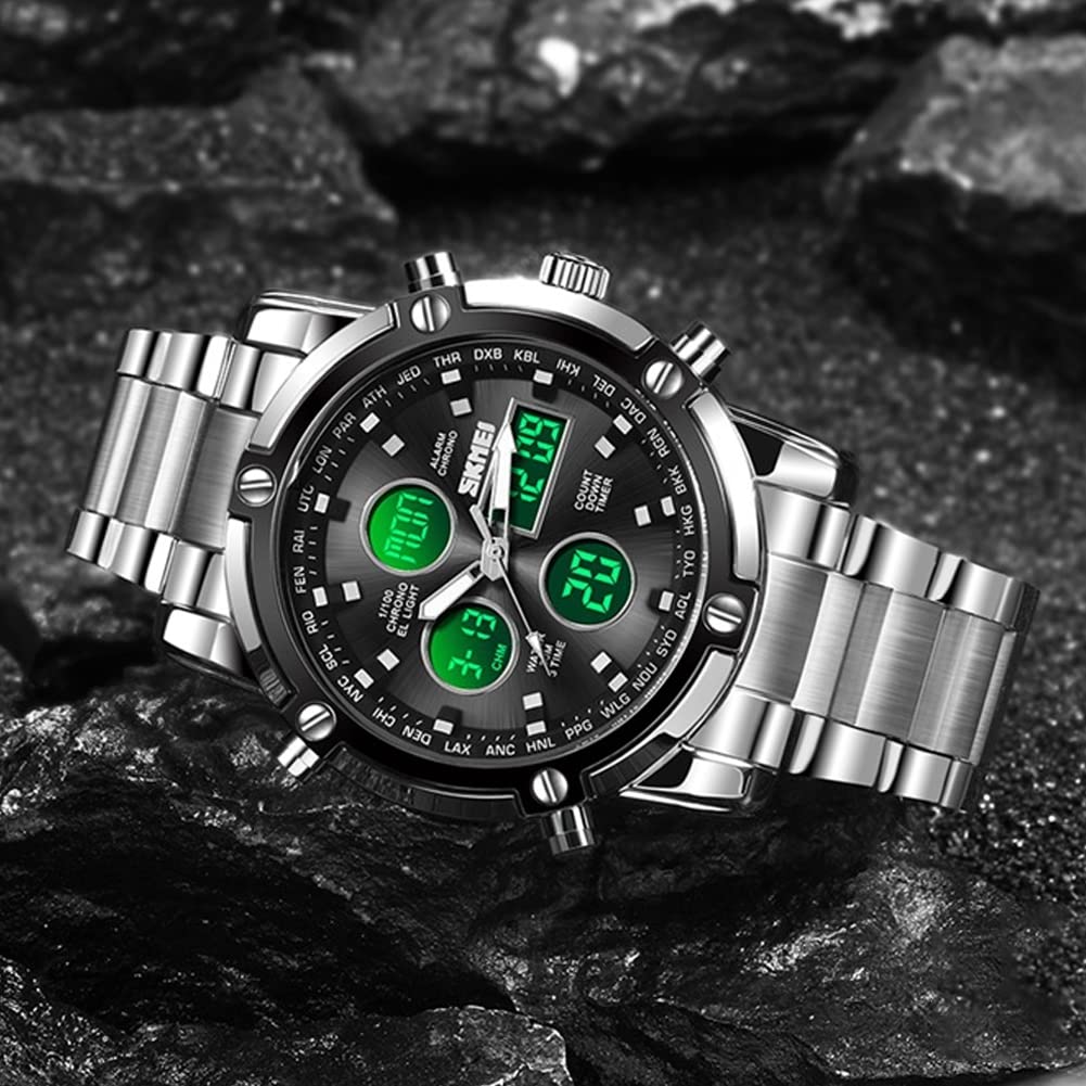 Watch Digital Analyzer Watch Chronograph Business Casual Japanese Movement Arum Function Calendar Day of the Week Stopwatch Digital Analyzer Watch