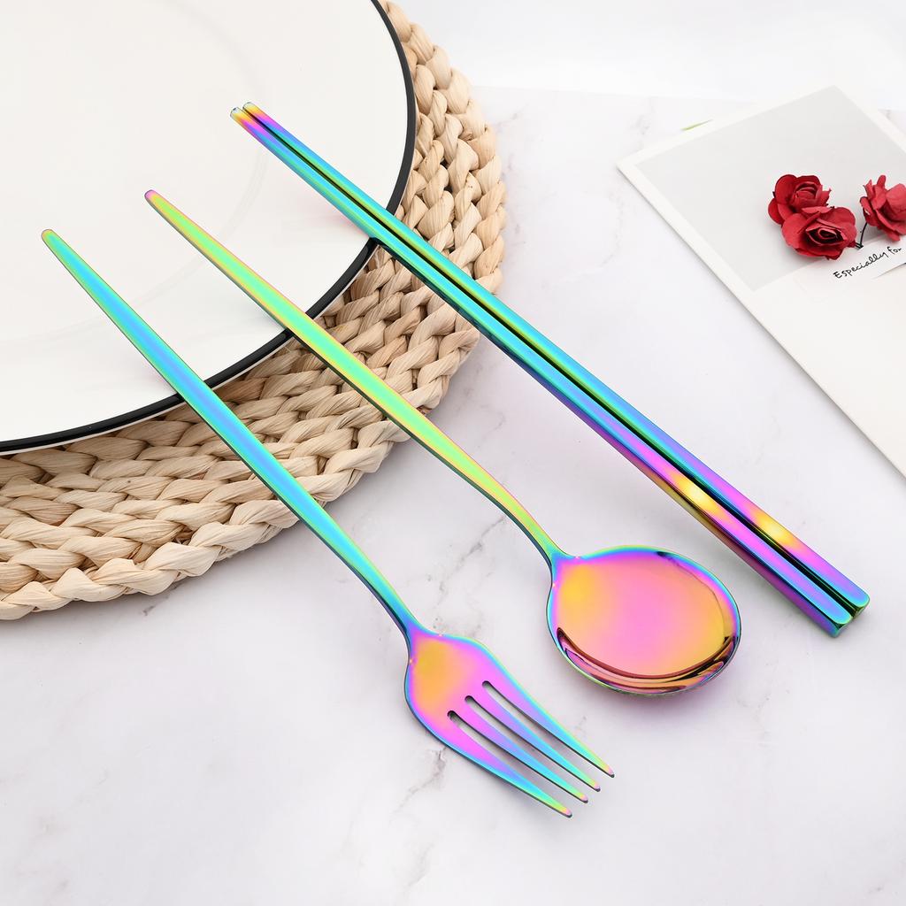 Зеркало, ложка, вилка, палочки для еды, набор посуды, 3 шт., столовая посуда из нержавеющей стали, золотой западный набор столовых приборов, кухонные принадлежности для ужина