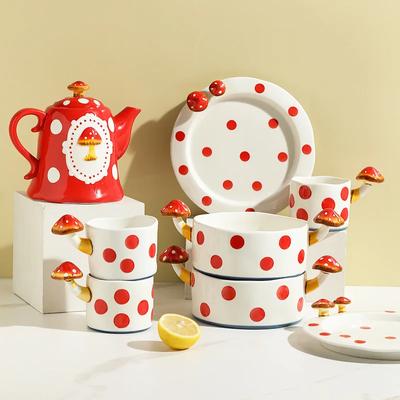 Милая керамическая чашка-грибок, кружка, керамическая кружка для кофе и молока, чашка, милый чайник, миска, тарелка, посуда ручной работы, декор для вечеринки, подарки