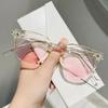 Stylish Gradient Pink Tint Sunglasses Men Women - Round Full Frame TR90 UV Protection Fashion Shades