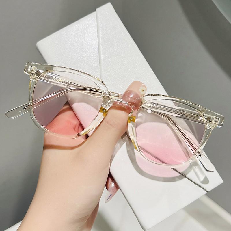 Stylish Gradient Pink Tint Sunglasses Men Women - Round Full Frame TR90 UV Protection Fashion Shades