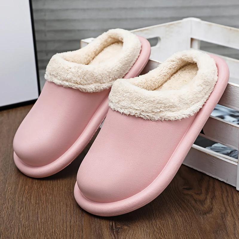 Женские зимние домашние тапочки для влюбленных, уютные, теплые, плюшевые, для дома, мужские, зимние, теплые, противоскользящие, мягкие, из ЭВА, водонепроницаемые