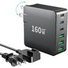 Зарядное устройство USB C, 160 Вт Быстрое GaN Компактное Складное Быстрое Разъем 6 Множественных Портов PD Зарядная Станция Адаптер Питания для Ноутбука для MacBook Pro/Air и iPad Pro