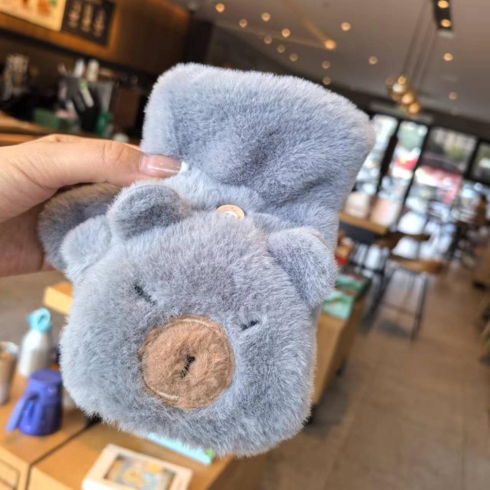 Faux Rabbit Hair Cartoon Anti-cold Mittens Soft Animal Flip Gloves Capybara Plush Mittens Autumn