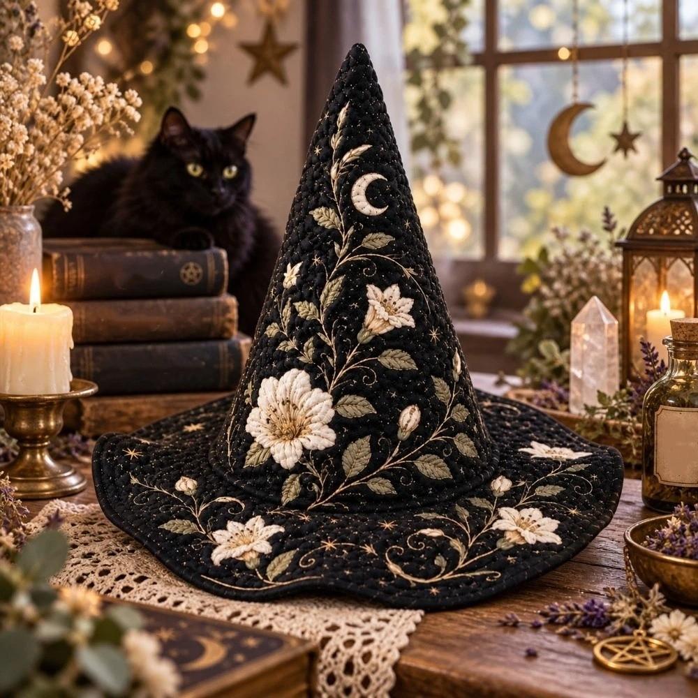 Wide Brim Pointed Wizard Hat Vintage Party Hat Gothic Festival Hat Halloween