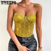 European and American Spicy Girls Bust Wrap Fashion Bead Zipper Heavy Industry Strapless Women's Top Street Trend Party Sexy Girl