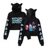 Kpop Demon Hunters Derpy Tiger Figures Girls Short Cat-Eared Hoodie For Autumn And Winter Casual Sweatshirt Outfit