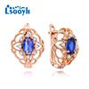 LSOOYH Clip Earrings Rose Gold Color Fashion Earring For Women Geometry Flower Blue Cubic Zirconia Stud Earrings Jewelry