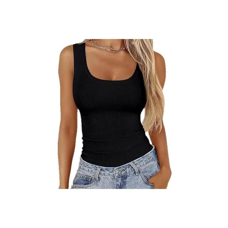Streetwear Sleeveless Bodycon Tank Top With Square Neck For Casual And Fitness Use