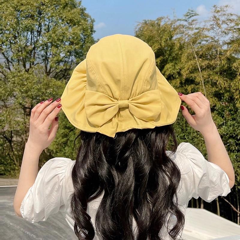Bow bucket hat women's spring and summer women's sunshade basin hat showing small face ins big eaves sunscreen sun hat