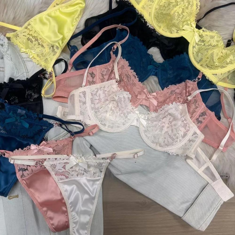 Сексуальный комплект нижнего белья для женщин, французский ультратонкий дышащий кружевной бюстгальтер с вышивкой, роскошный комплект нижнего белья со стразами, бюстгальтер и стринги