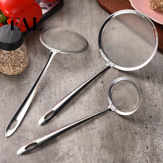 Stainless Steel Strainer 3Pcs Sieve Spoon Durable Fine Mesh Oil Rivet-reinforced Filter Sturdy Long-lasting for Home Kitchen Welded