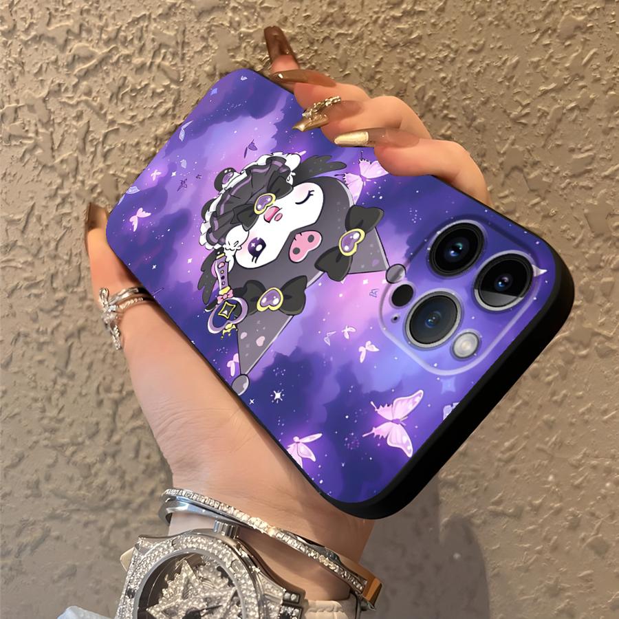 Милый чехол Sanrio Kuromi для iPhone XR 17Air 7 8 13 12 11 17 Pro Max 15 16 14 Plus XS Max Черный Мягкий чехол для телефона