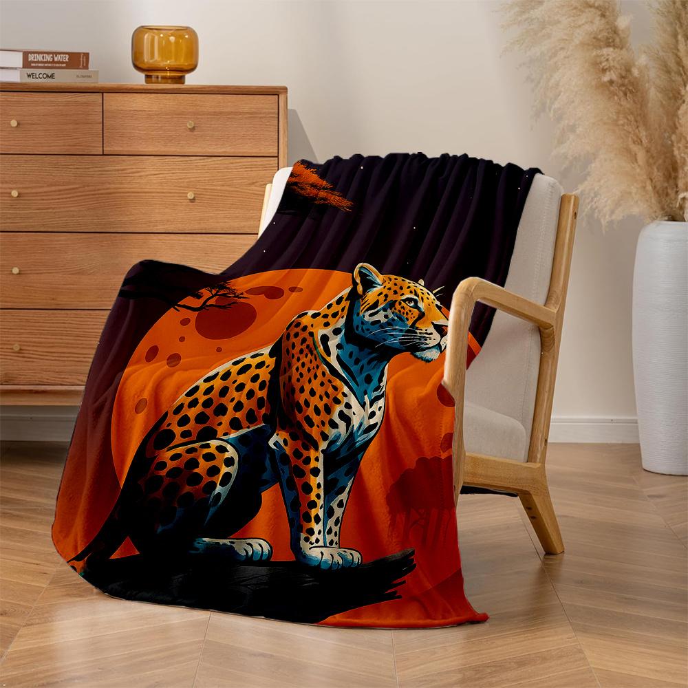 1pc African Leopard Print Plush Fleece Blanket - Luxurious Black & Golden Cheetah Design with, Thick Warm Bedspread for s &, All