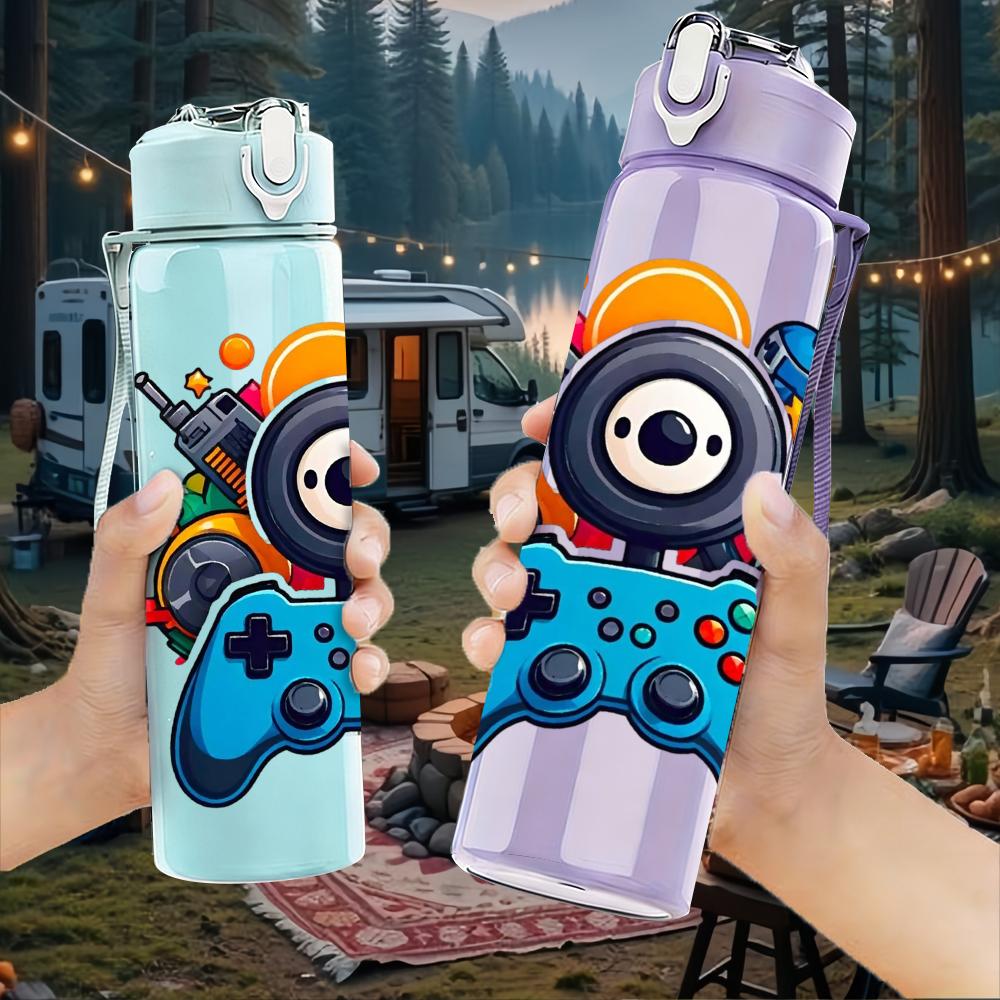 1PC Color Game Controller Camera 750ml Color Plastic Sports Water Bottle Leakproof Flip Straw Lid Suitable for Sports Office Home Use