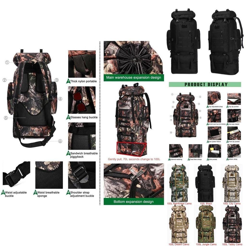 Military 70l80l100loutdoor Rucksack Tactical Backpacks Camping Hiking Trek Bag