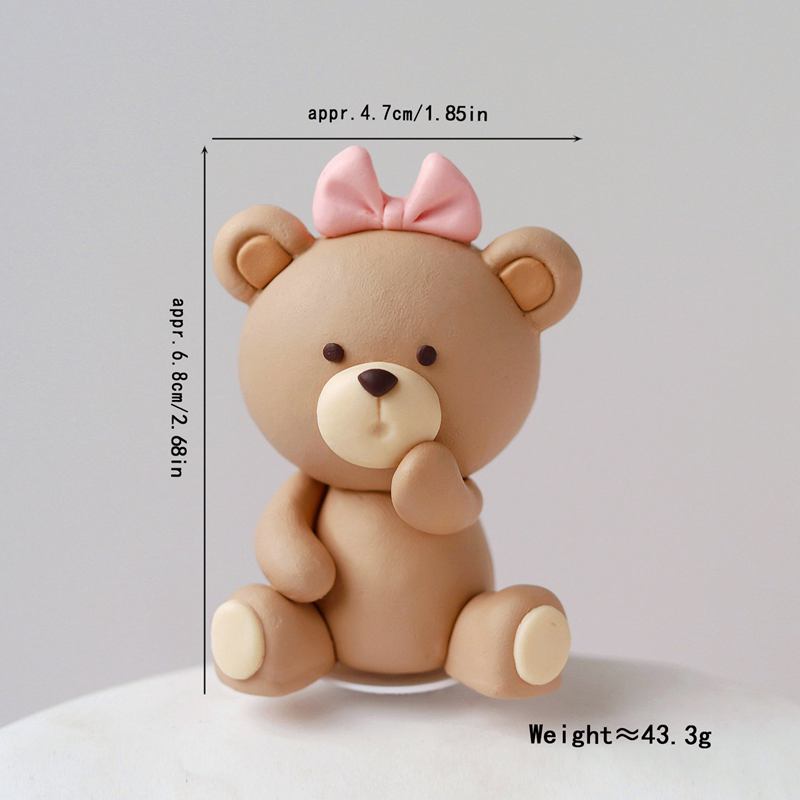 Soft Clay Cute Bear Cake Topper for Boy Girl Baby Shower Bear Theme Decoration Birthday Party Wedding Decoration Cake Decorating