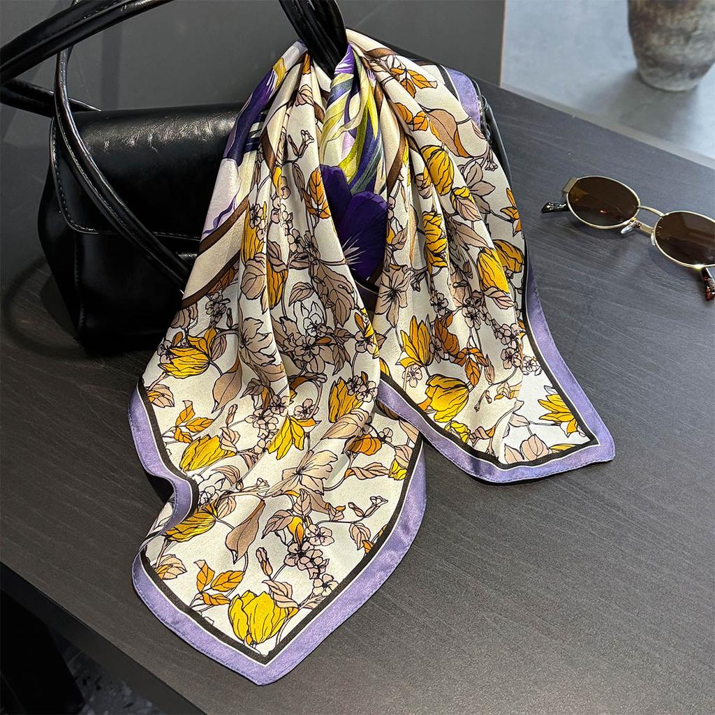 100% Foulard Carre En Soie Naturelle Pour Femmes  Imprimer Cheveux Hijab Foulard Femme Printemps Foulard Chale Enveloppes